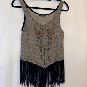 Wet Seal tank top gray with black fringe on bottom Size Medium